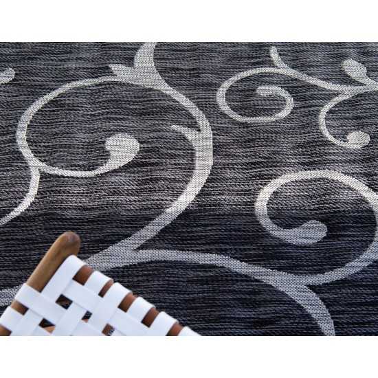 Rug Unique Loom Outdoor Botanical Charcoal Gray Runner 2' 0 x 6' 0