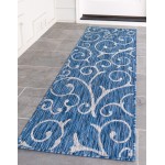 Rug Unique Loom Outdoor Botanical Blue Runner 2' 0 x 6' 0