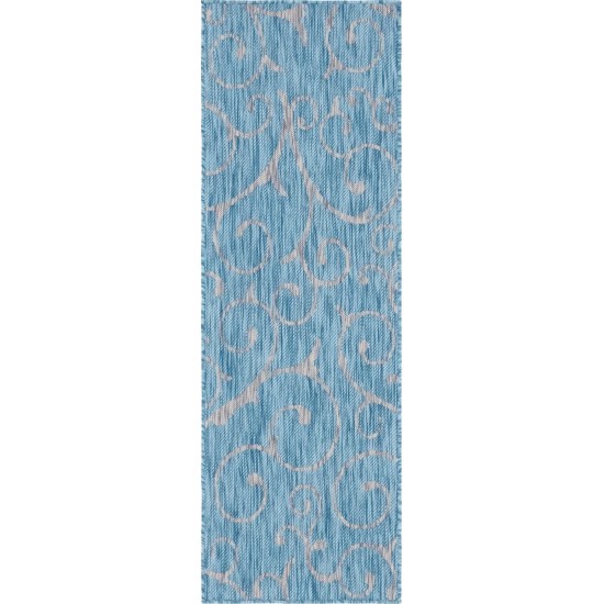 Rug Unique Loom Outdoor Botanical Aqua Blue Runner 2' 0 x 6' 0