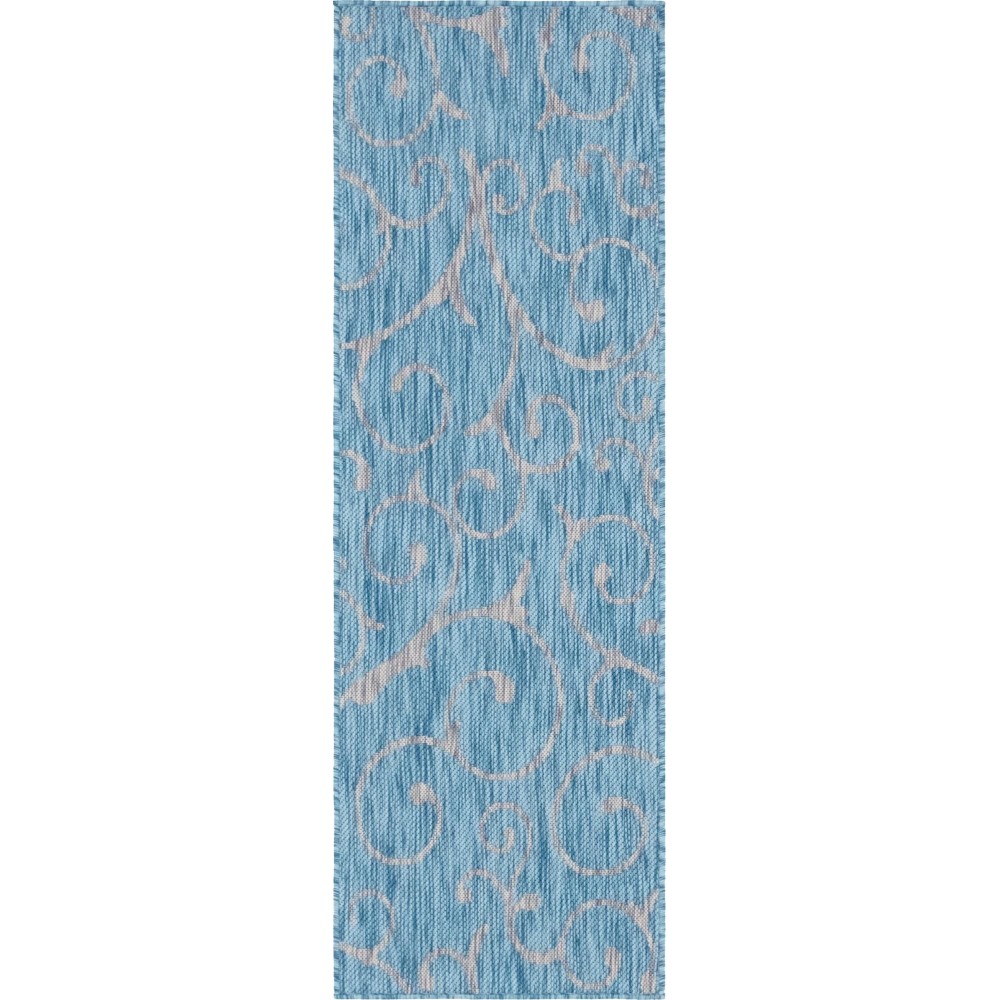 Rug Unique Loom Outdoor Botanical Aqua Blue Runner 2' 0 x 6' 0