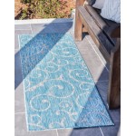 Rug Unique Loom Outdoor Botanical Aqua Blue Runner 2' 0 x 6' 0