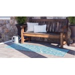 Rug Unique Loom Outdoor Botanical Aqua Blue Runner 2' 0 x 6' 0