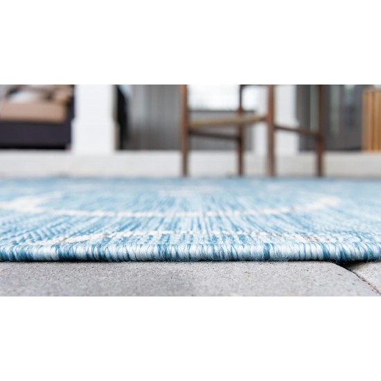 Rug Unique Loom Outdoor Botanical Aqua Blue Runner 2' 0 x 6' 0