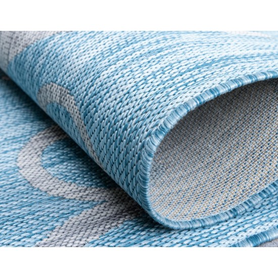 Rug Unique Loom Outdoor Botanical Aqua Blue Runner 2' 0 x 6' 0