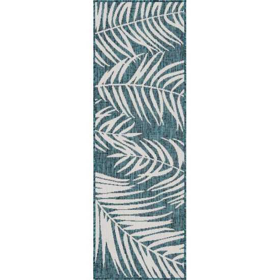 Rug Unique Loom Outdoor Botanical Teal Runner 2' 0 x 6' 0