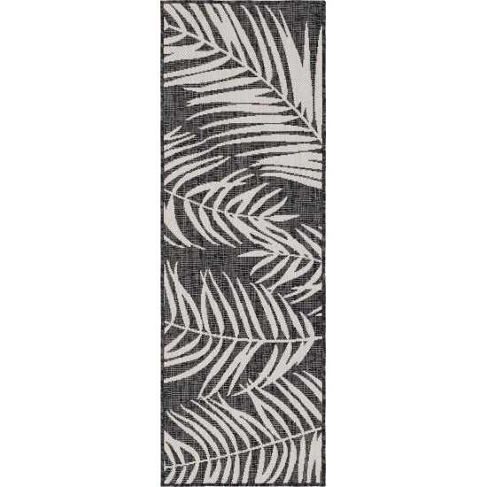 Rug Unique Loom Outdoor Botanical Black Runner 2' 0 x 6' 0