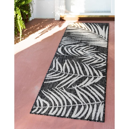 Rug Unique Loom Outdoor Botanical Black Runner 2' 0 x 6' 0