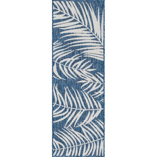 Rug Unique Loom Outdoor Botanical Navy Blue Runner 2' 0 x 6' 0