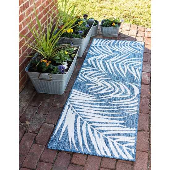 Rug Unique Loom Outdoor Botanical Navy Blue Runner 2' 0 x 6' 0