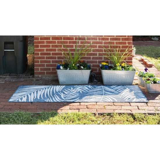 Rug Unique Loom Outdoor Botanical Navy Blue Runner 2' 0 x 6' 0