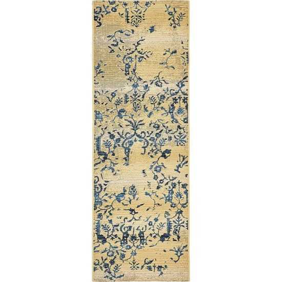 Rug Unique Loom Outdoor Botanical Beige/Blue Runner 2' 0 x 6' 0