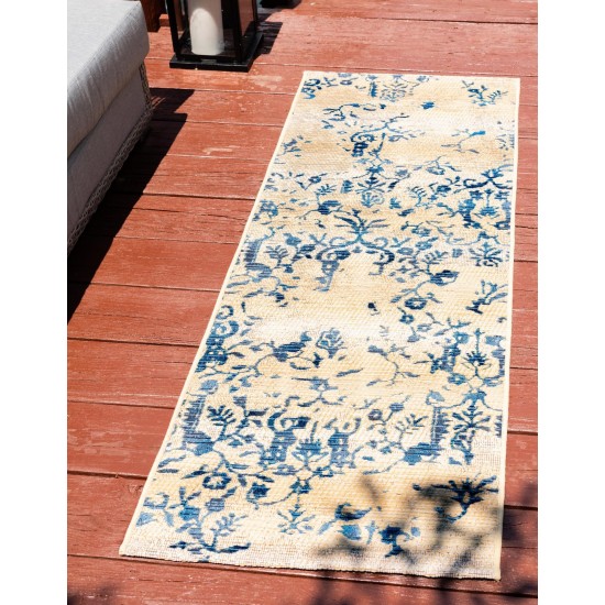 Rug Unique Loom Outdoor Botanical Beige/Blue Runner 2' 0 x 6' 0