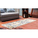 Rug Unique Loom Outdoor Botanical Beige/Blue Runner 2' 0 x 6' 0