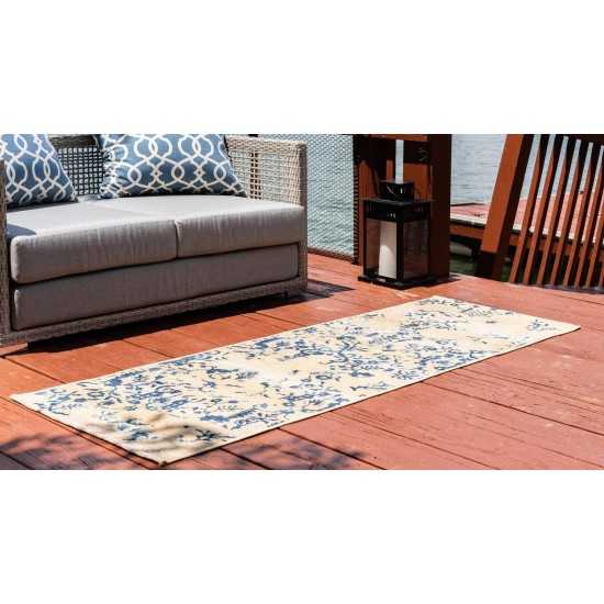 Rug Unique Loom Outdoor Botanical Beige/Blue Runner 2' 0 x 6' 0