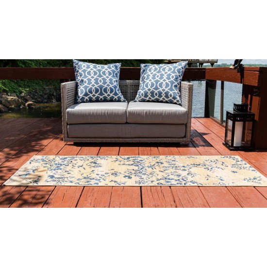 Rug Unique Loom Outdoor Botanical Beige/Blue Runner 2' 0 x 6' 0