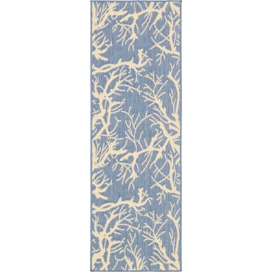 Rug Unique Loom Outdoor Botanical Navy Blue Runner 2' 0 x 6' 0