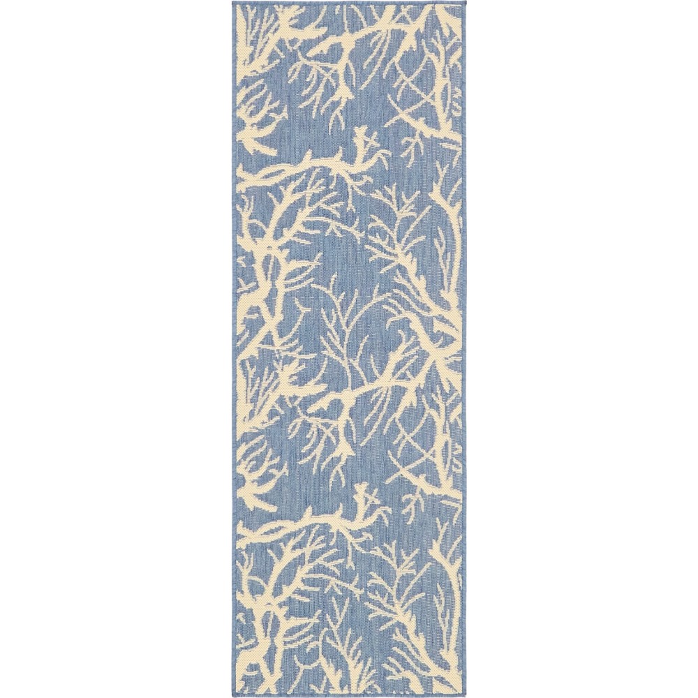 Rug Unique Loom Outdoor Botanical Navy Blue Runner 2' 0 x 6' 0