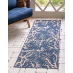 Rug Unique Loom Outdoor Botanical Navy Blue Runner 2' 0 x 6' 0