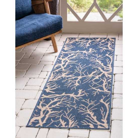 Rug Unique Loom Outdoor Botanical Navy Blue Runner 2' 0 x 6' 0