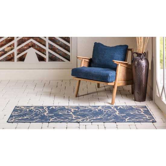 Rug Unique Loom Outdoor Botanical Navy Blue Runner 2' 0 x 6' 0