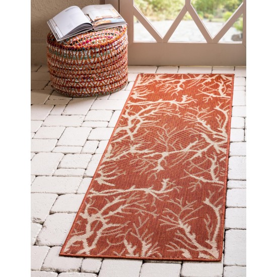 Rug Unique Loom Outdoor Botanical Terracotta Runner 2' 0 x 6' 0