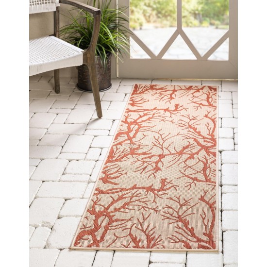 Rug Unique Loom Outdoor Botanical Beige/Terracotta Runner 2' 0 x 6' 0