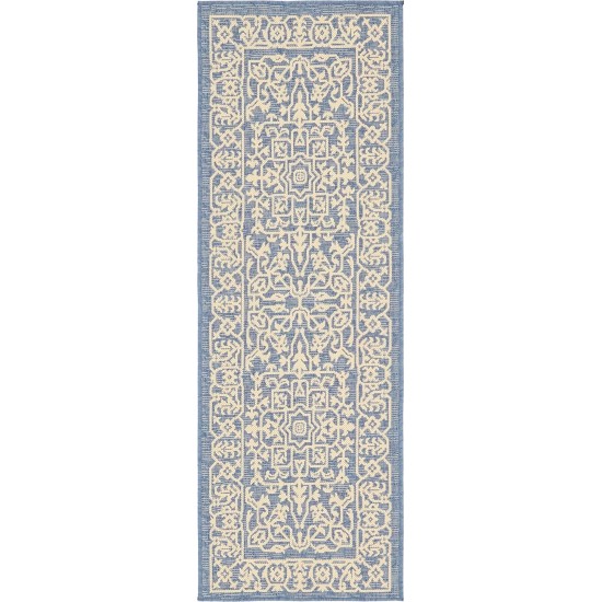 Rug Unique Loom Outdoor Botanical Navy Blue Runner 2' 0 x 6' 0