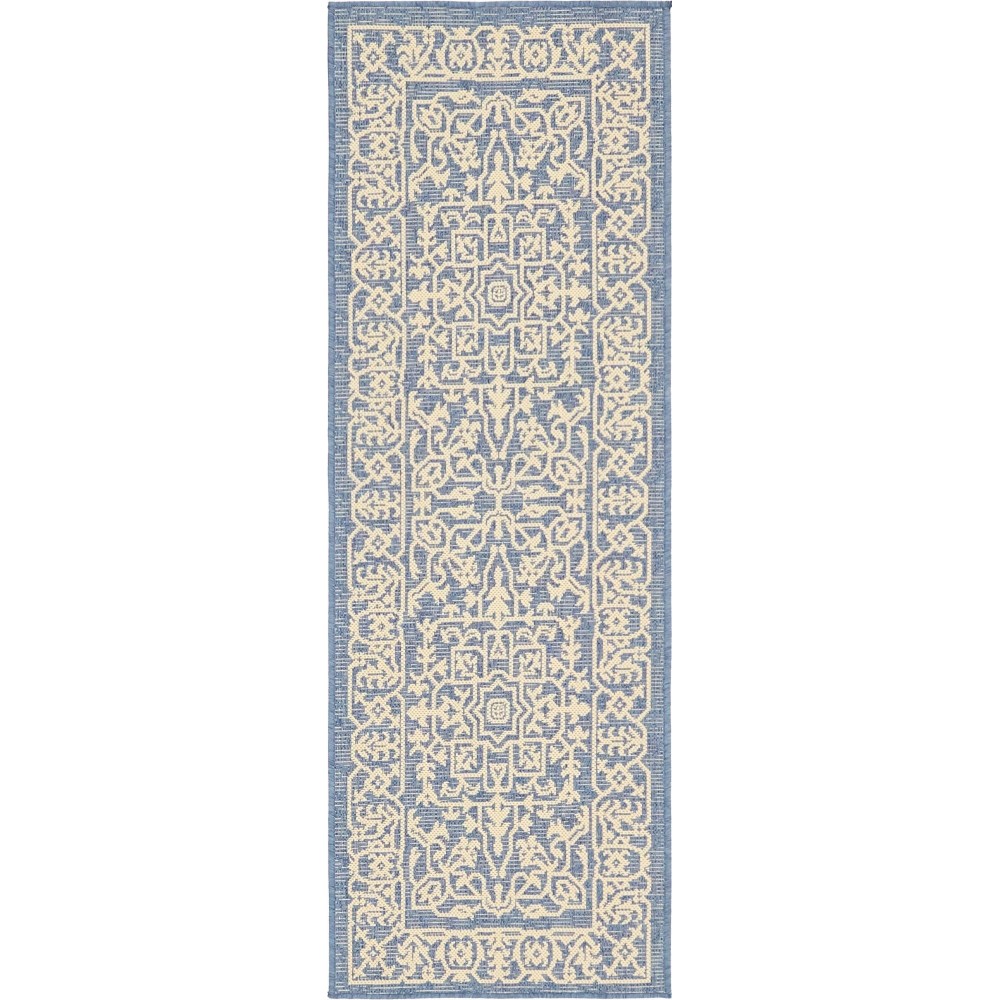 Rug Unique Loom Outdoor Botanical Navy Blue Runner 2' 0 x 6' 0