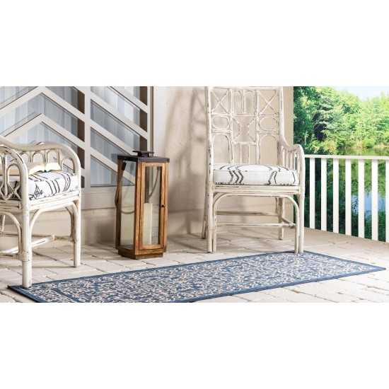 Rug Unique Loom Outdoor Botanical Navy Blue Runner 2' 0 x 6' 0