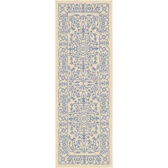 Rug Unique Loom Outdoor Botanical Beige/Blue Runner 2' 0 x 6' 0