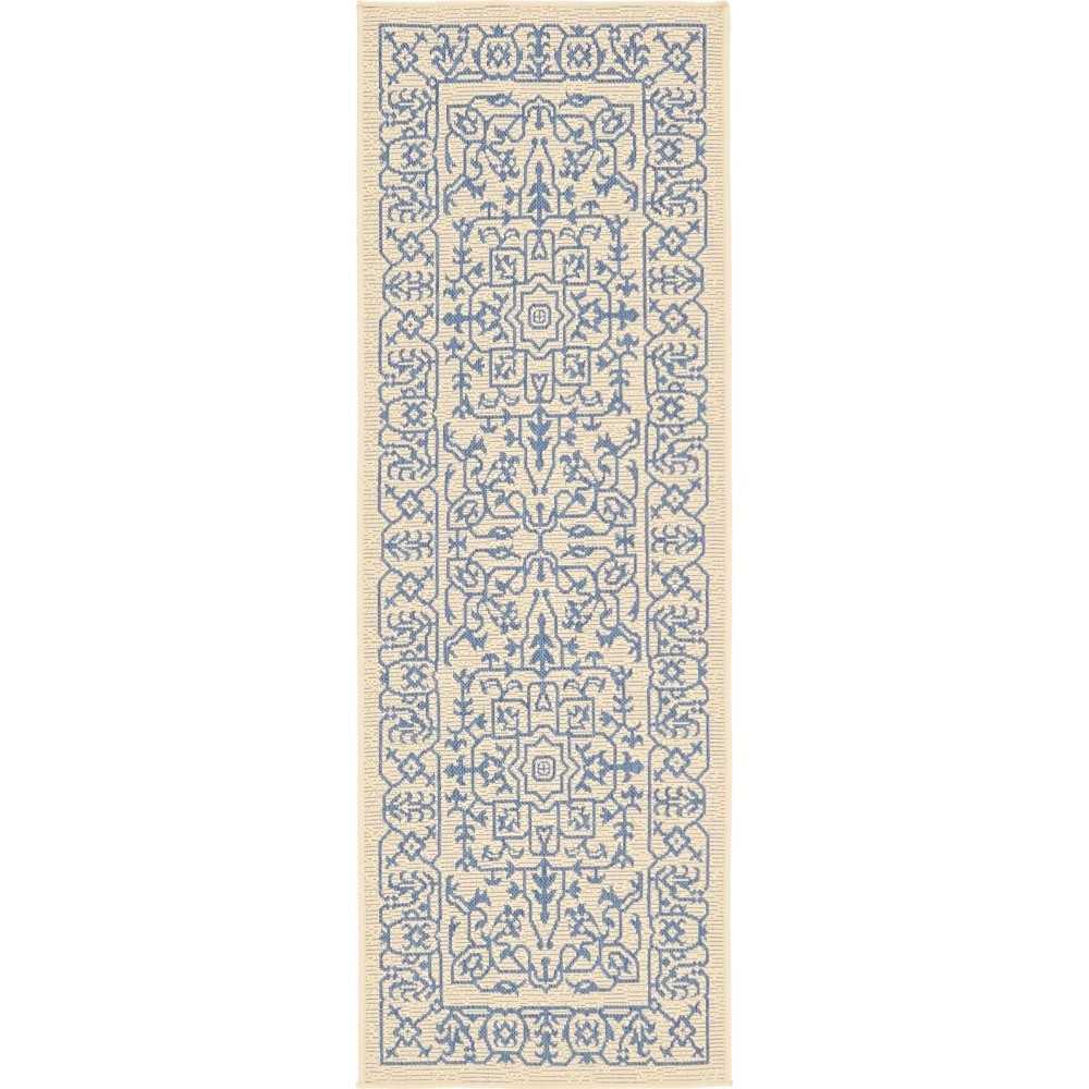 Rug Unique Loom Outdoor Botanical Beige/Blue Runner 2' 0 x 6' 0