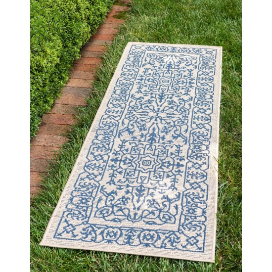 Rug Unique Loom Outdoor Botanical Beige/Blue Runner 2' 0 x 6' 0