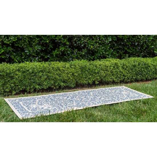 Rug Unique Loom Outdoor Botanical Beige/Blue Runner 2' 0 x 6' 0