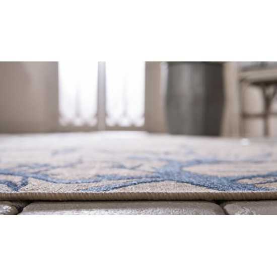 Rug Unique Loom Outdoor Botanical Beige/Blue Runner 2' 0 x 6' 0