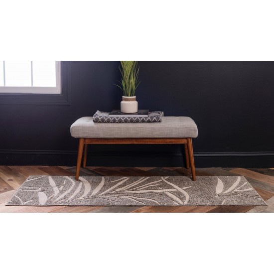 Rug Unique Loom Outdoor Botanical Gray Runner 2' 0 x 6' 0