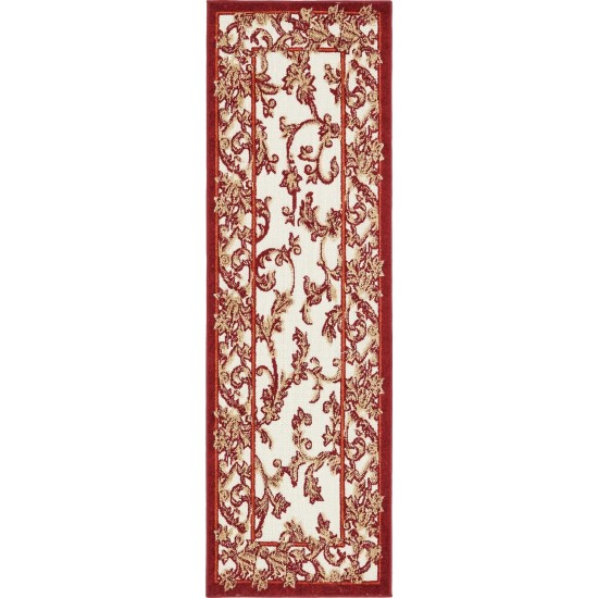 Rug Unique Loom Outdoor Botanical Beige/Burgundy Runner 2' 0 x 6' 0