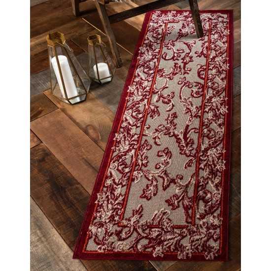 Rug Unique Loom Outdoor Botanical Beige/Burgundy Runner 2' 0 x 6' 0