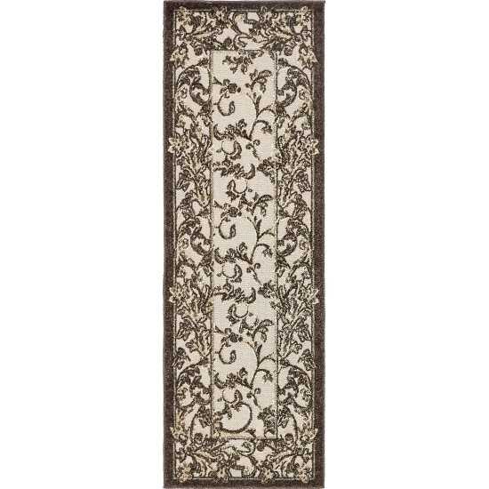 Rug Unique Loom Outdoor Botanical Beige/Dark Brown Runner 2' 0 x 6' 0