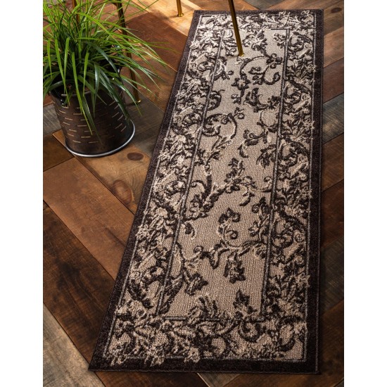 Rug Unique Loom Outdoor Botanical Beige/Dark Brown Runner 2' 0 x 6' 0