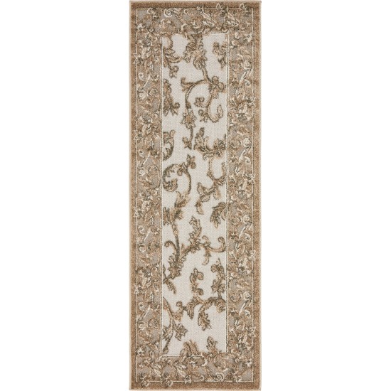 Rug Unique Loom Outdoor Botanical Beige/Gray Runner 2' 0 x 6' 0