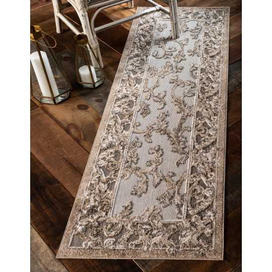 Rug Unique Loom Outdoor Botanical Beige/Gray Runner 2' 0 x 6' 0