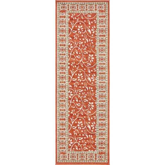 Rug Unique Loom Outdoor Botanical Rust Red Runner 2' 0 x 6' 0