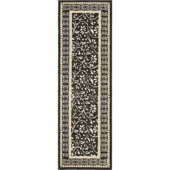 Rug Unique Loom Outdoor Botanical Black Runner 2' 0 x 6' 0