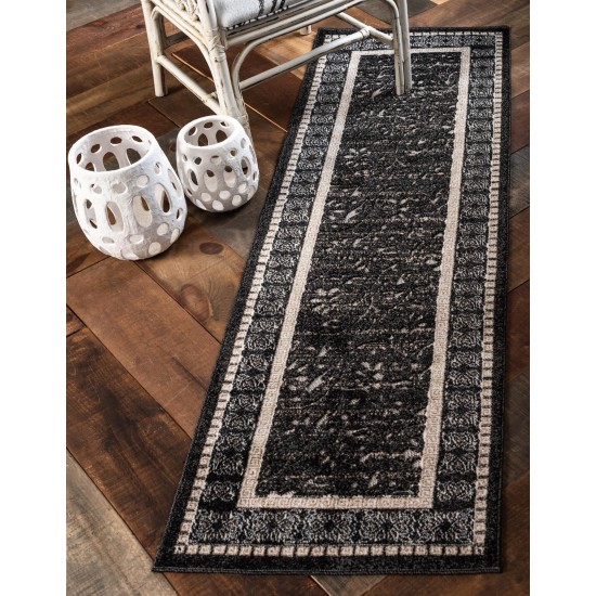 Rug Unique Loom Outdoor Botanical Black Runner 2' 0 x 6' 0