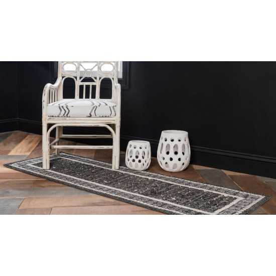 Rug Unique Loom Outdoor Botanical Black Runner 2' 0 x 6' 0