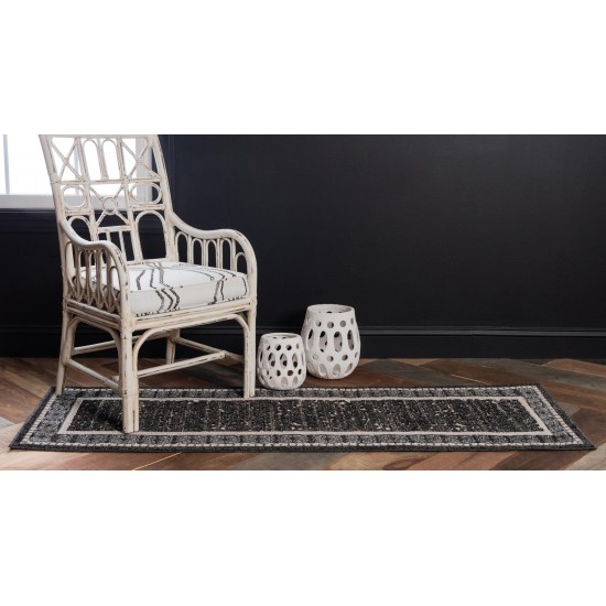 Rug Unique Loom Outdoor Botanical Black Runner 2' 0 x 6' 0