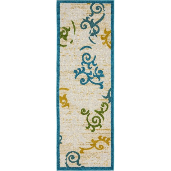 Rug Unique Loom Outdoor Botanical Blue Runner 2' 0 x 6' 0