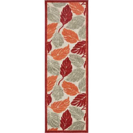 Rug Unique Loom Outdoor Botanical Beige/Burgundy Runner 2' 0 x 6' 0