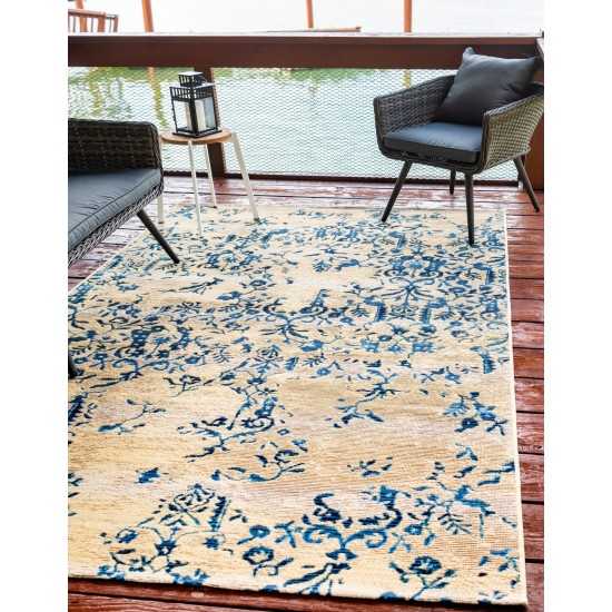 Rug Unique Loom Outdoor Botanical Beige/Blue Rectangular 10' 0 x 12' 0