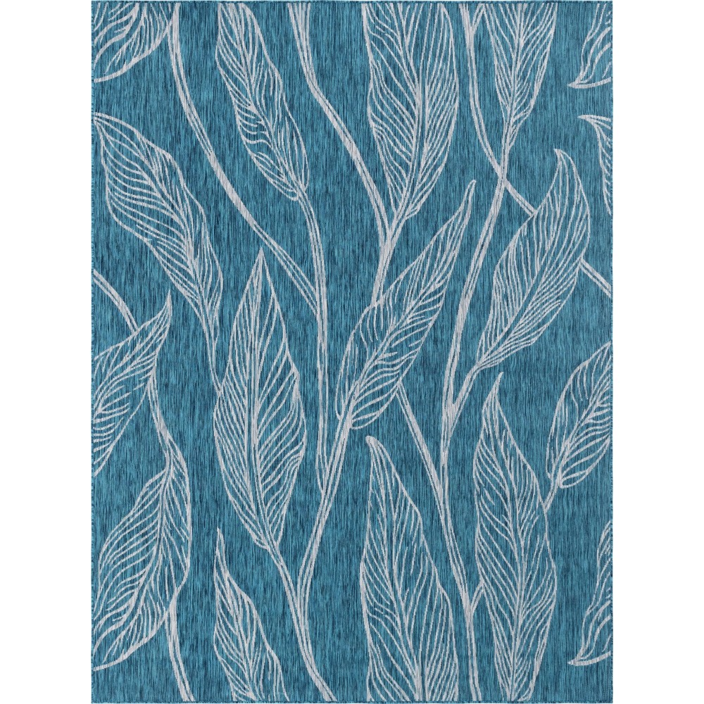 Rug Unique Loom Outdoor Botanical Teal Rectangular 9' 0 x 12' 0